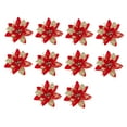 thumbnail image 2 of 10 piezas de adornos navideños de flor de Pascua de 5,7 pulgadas con purpurina navideña. Rojo dorado, 2 of 8