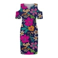 thumbnail image 4 of 2025 Clearance! 50% Off Clear! asdoklhq Womens Plus Size Clearance Dresses, Women Summer Casual Short Sleeve Cold Shoulder Hollow V-Neck Printed Hollow Dress, 4 of 5