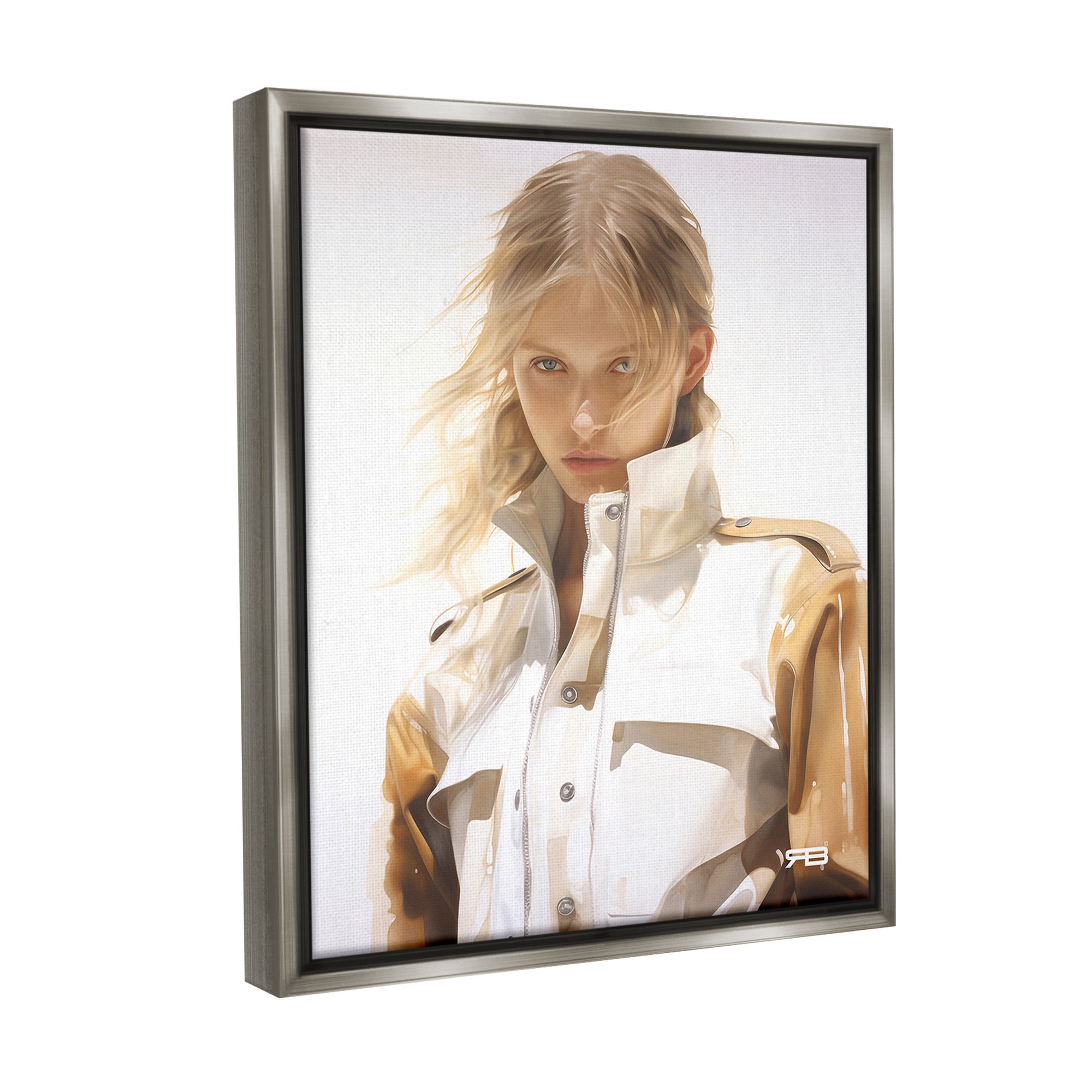Stupell Industries Woman in Riding Jacket Beauty & Fashion Painting Gray Floater Framed Canvas Art Print Wall Art, 25 x 31