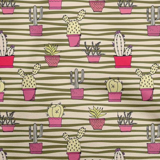 oneOone Polyester Lycra Pale Yellow Fabric Cactus Craft Projects Decor Fabric Printed By The Yard 56 Inch Wide