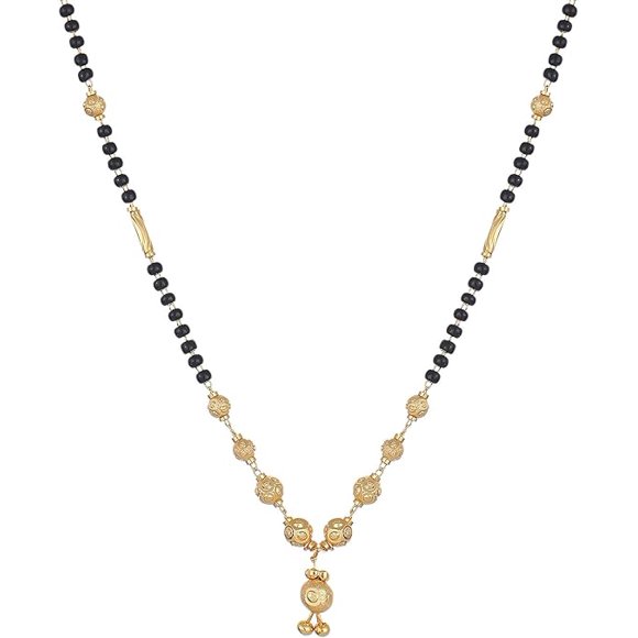 Traditional Gold Plated Pearl Mangalsutra With Black Bead Chain (Gold)