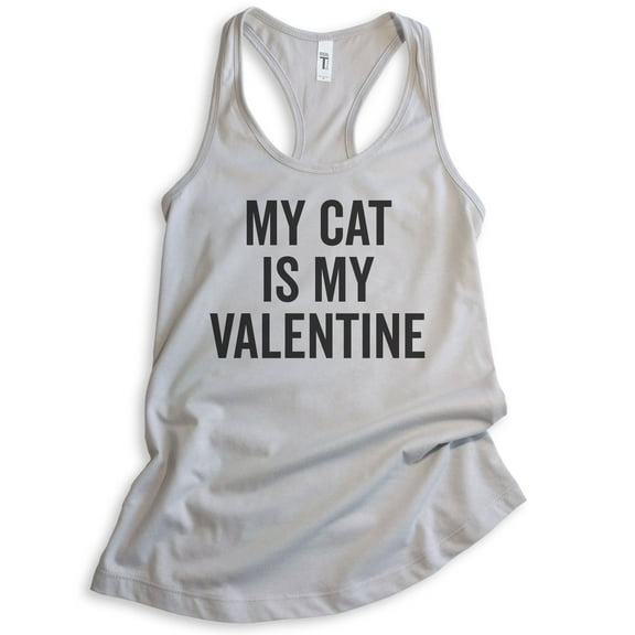 My Cat Is My Valentine Tank Top, Ladies Racerback Tank Top, Cat Lover Tank, Cat Mama Tank, Silver Gray, Large