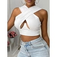 thumbnail image 3 of Qiylii Women's Criss Cross Tank Tops, Sleeveless Cutout Crop Tops Solid Color, 3 of 7