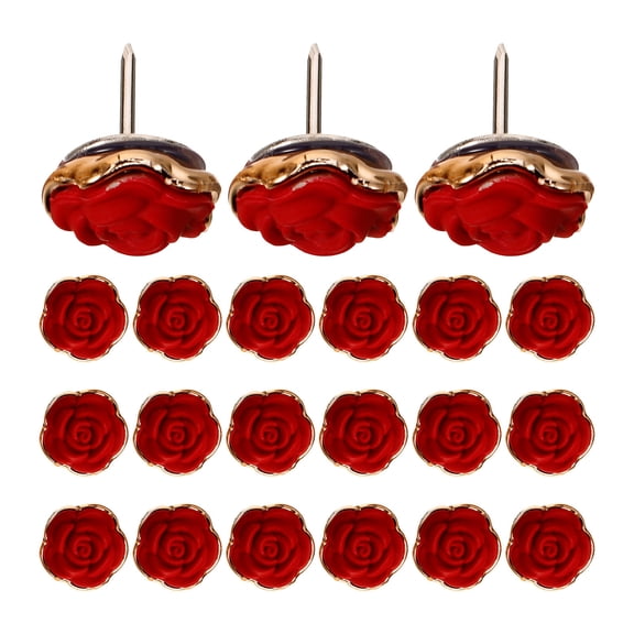 BESTOYARD 30Pcs Red Multi Function Thumb Tacks Rose Shaped Pushpins for Home and Office