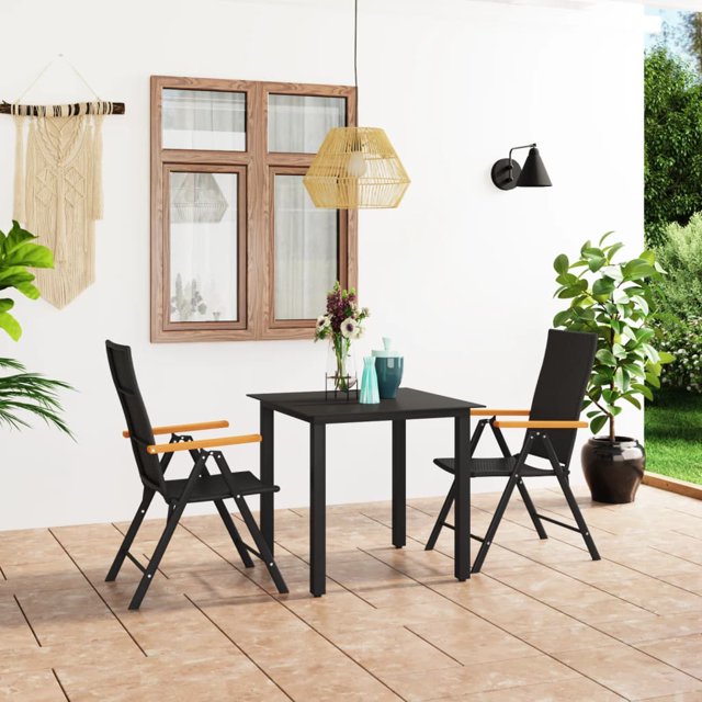 vidaXL Ensemble Repas de Jardin 3 Pcs Noir et Brun