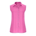 thumbnail image 6 of Inverlee Womens Linen Sleeveless Collared Button Down Tank Tops Casual Pleated Solid Color Blouses Daily Wear Summer Loose Tees Hot Pink S, 6 of 8