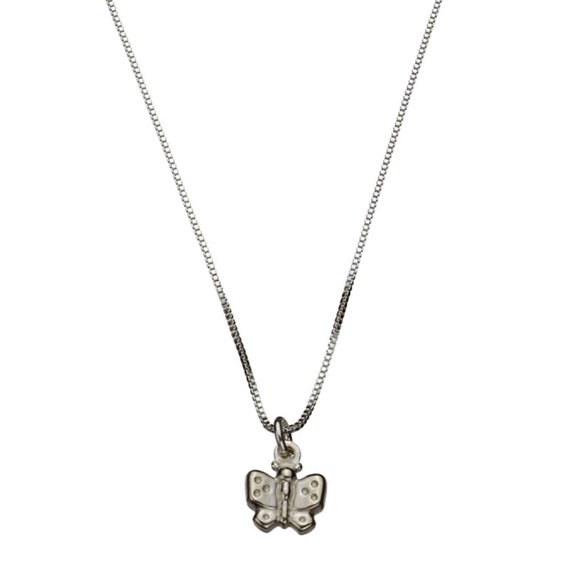 Sterling Silver Tiny Butterfly Charm Box Chain Nickel Free Necklace Italy, 18"