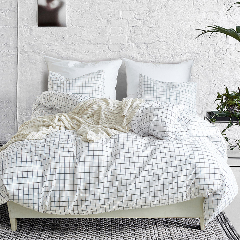 Small White Plaid Duvet Cover Set 3 Pieces Microfiber Grid with Zipper Closure,King Walmart Canada