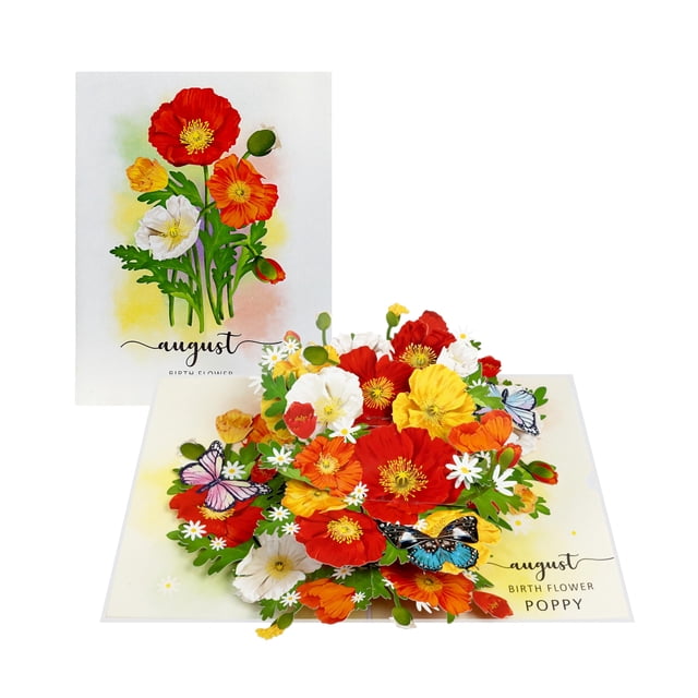 Tarjeta Pop Up MeeSunnie Ramillete de Flores Amapola de Agosto 3D