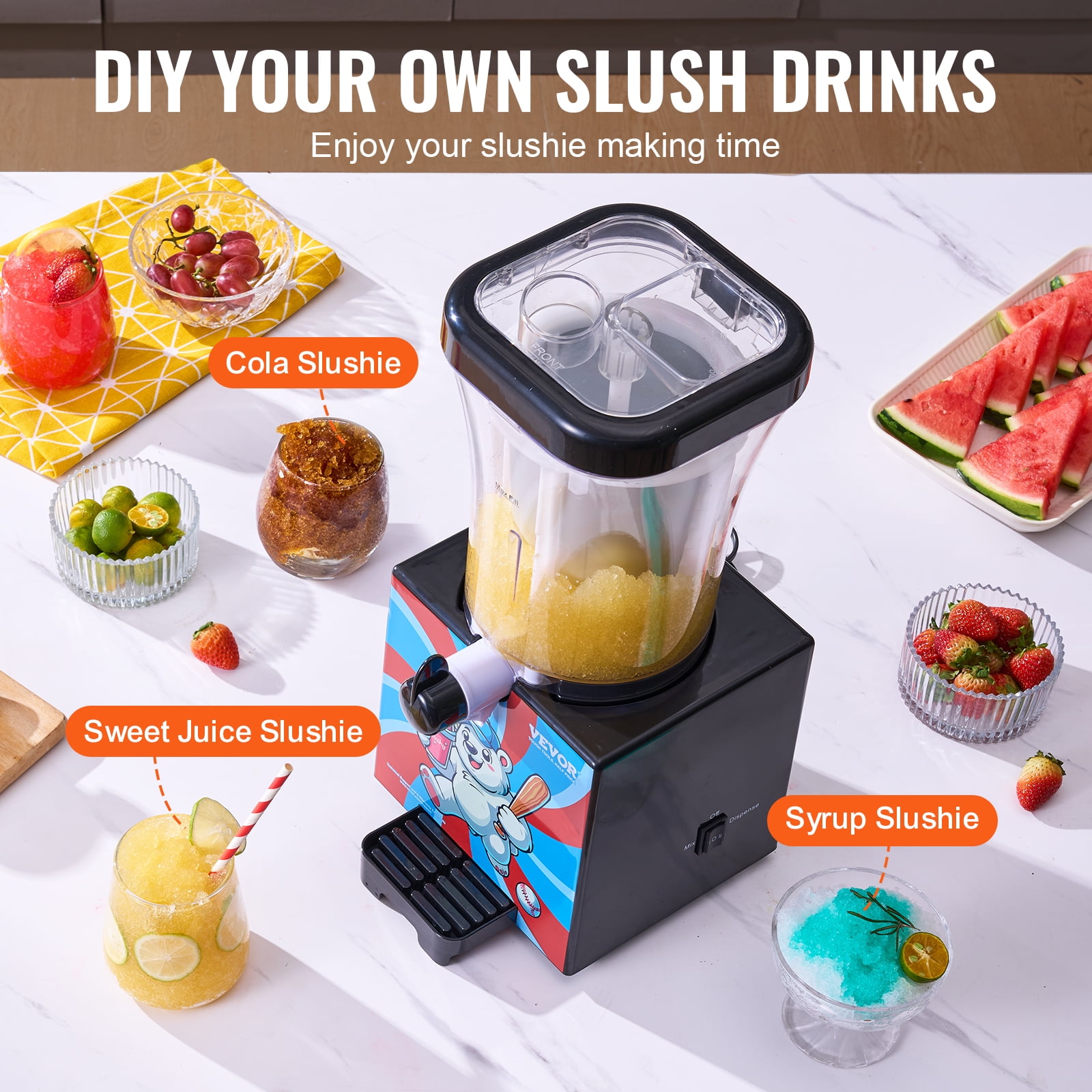 VEVOR Slushy Machine for Home, 34oz Tank Home-use Margarita Machine, Smoothie Frozen Drink Maker with Food-grade Materials, Slushie Machine for Home DIY, Kids Parties, Black