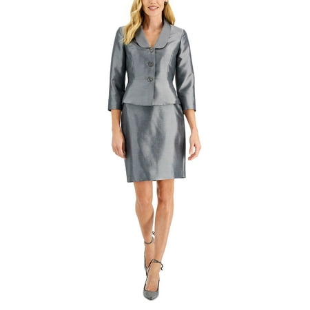Metallic Peplum Skirt Suit, Regular & Petite Sizes Platinum 6P
