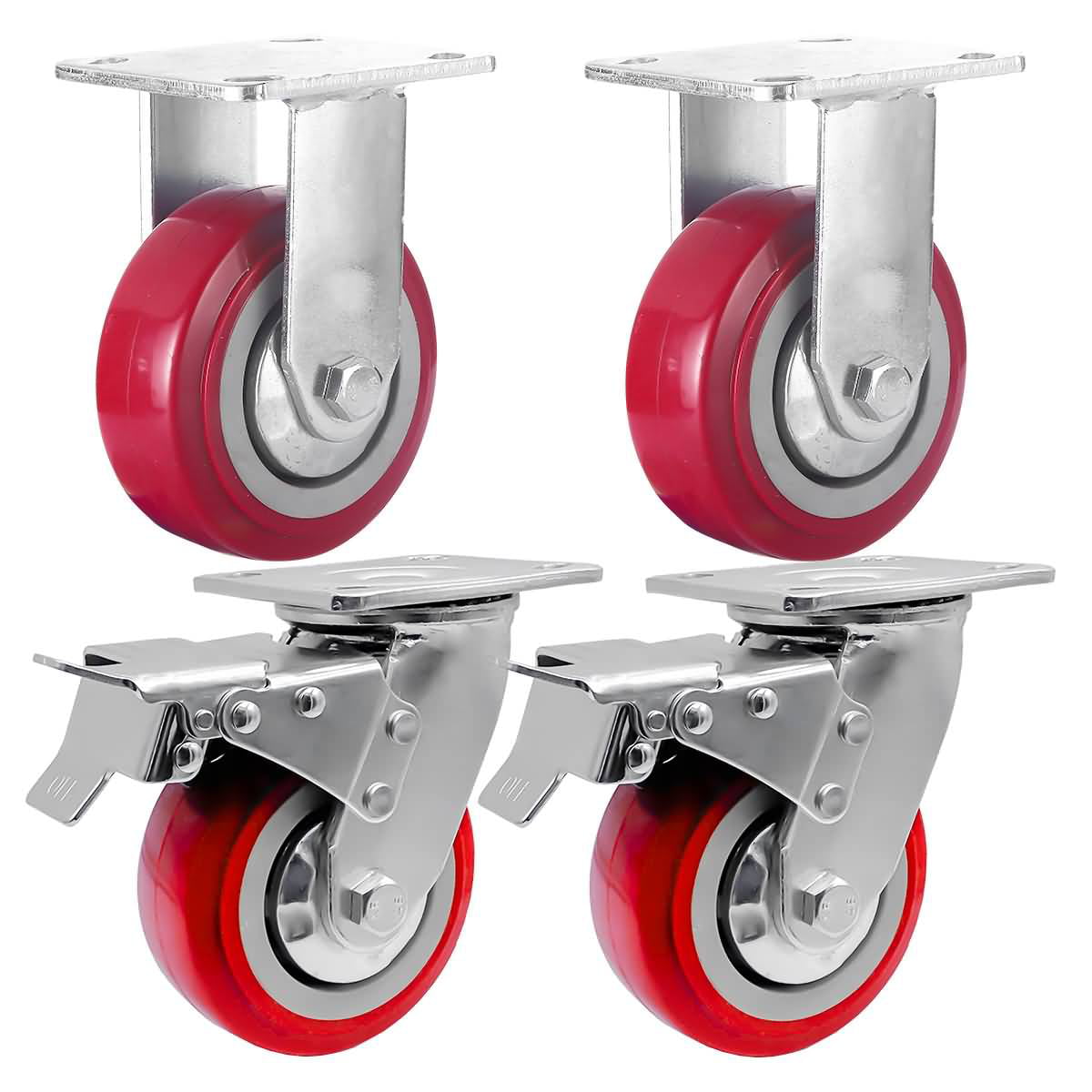 4Pack 5'' PU Rigid Casters 800LBS Capacity Rigid for Furniture Dolly Carts 