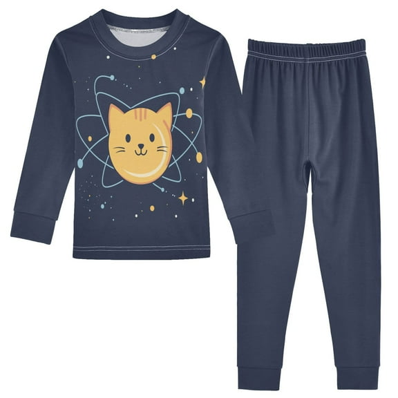 FORMRS Long Sleeve Top and Pants Pajama Set for Niños 2-Piece Sleepwear, Sizes 18M-8Y, Orange Cat Planet