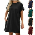 thumbnail image 2 of PATLOLLAV Women's Short Sleeve Dresses Solid Color Loose Fitting T-shirt Round Neck Pajama Dress, 2 of 6