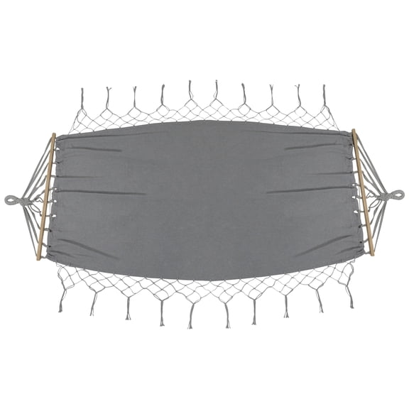 Northlight Hammock with Netted Fringe and Wooden Bars - 100" x 41" - Gray