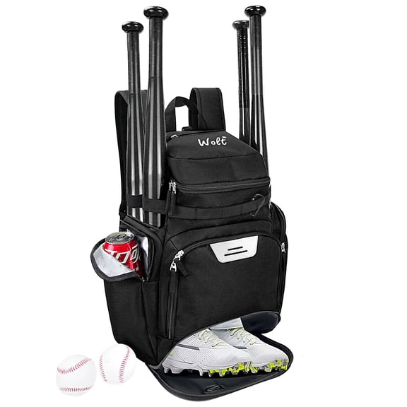 WOLT Pro Baseball Bag Backpack for Men Multifunctional Baseball Equipment Backpack for Sports Black