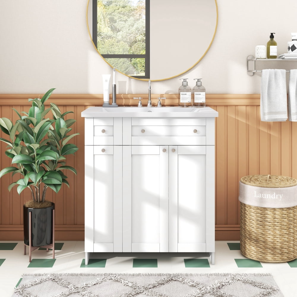 30" White Bathroom vanity with Single Sink ,Cosymart Combo Cabinet Undermount Sink,Bathroom Storage Cabinet vanities