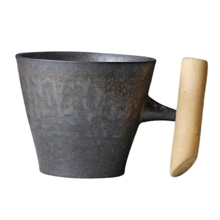

A Cup Elegant Ceramic Coffee A Rustic Effect A Cup Tea A Wooden Handle A Cup