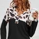 thumbnail image 3 of Suéter informal suelto con cuello en V de punto de gofre de leopardo, jersey suave con botones delanteros de manga larga para mujer, negro M, 3 of 5