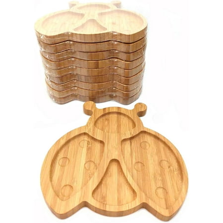4916, Bamboo Food Plate for Snacks Appetizer Fruit Vegetable | Children Meal Plate | Picnic Kitchen Party | Eco-Friendly Plates, Ladybug Shaped, 8"x8.25", 10 Pack
