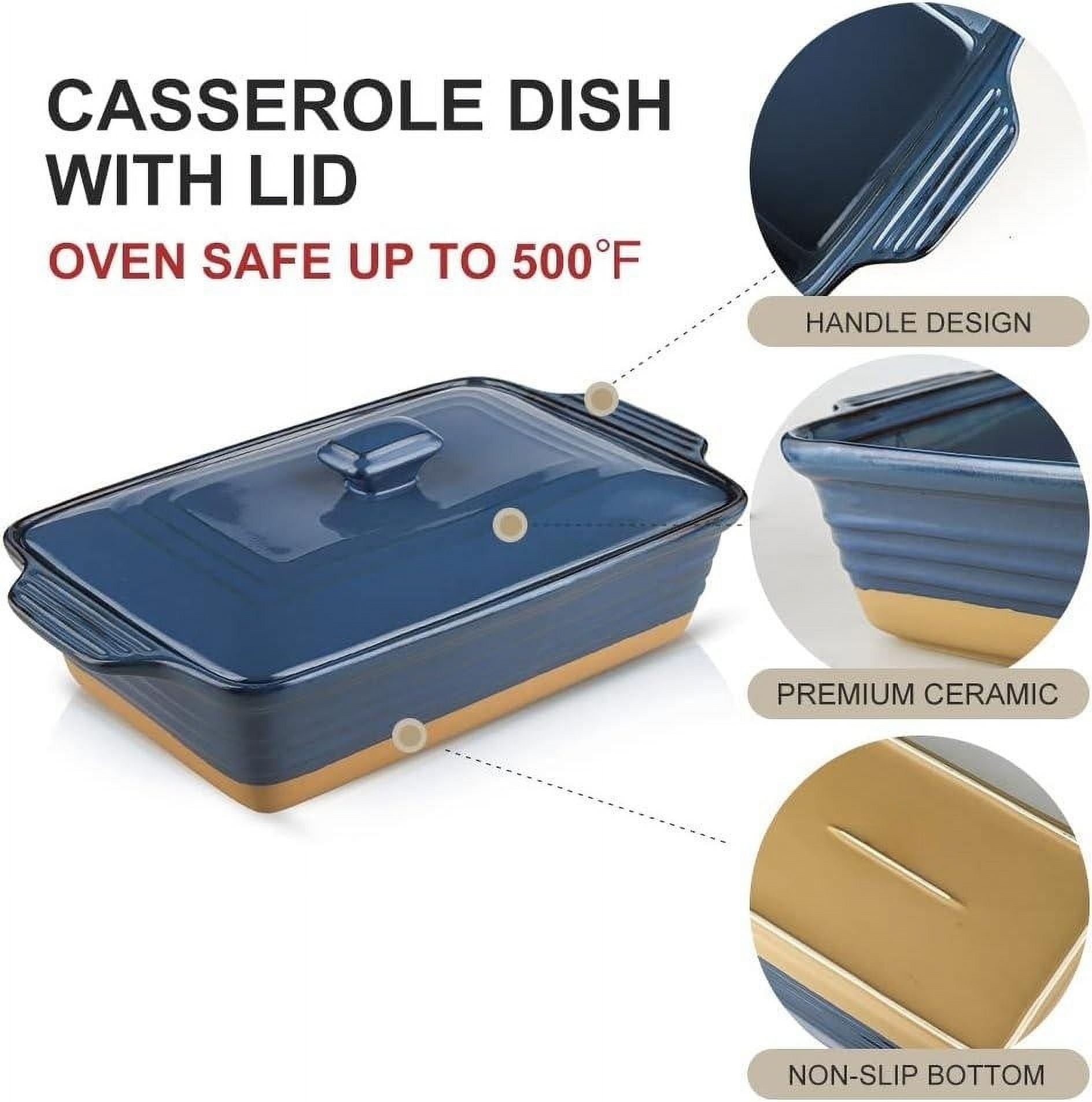  HVH Ceramic Casserole Dish with Lid Oven Safe, 3.5 Quart Large Casserole  Dish, Covered Rectangular Casserole Dish Set, 9x13 Casserole Dish, Baking  Dishes for Casseroles, Farmhouse Style (Blue): Home & Kitchen