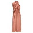 thumbnail image 4 of Daiosportswear Robes de Cocktail pour Femmes Satin Soie Sans Manches Col Montant Taille Haute Maxi Robe d'Invitée de Mariage Vêtements de Printemps, Robe Sans Manches pour Femmes Rouge Melon D\'eau L(L), 4 of 8