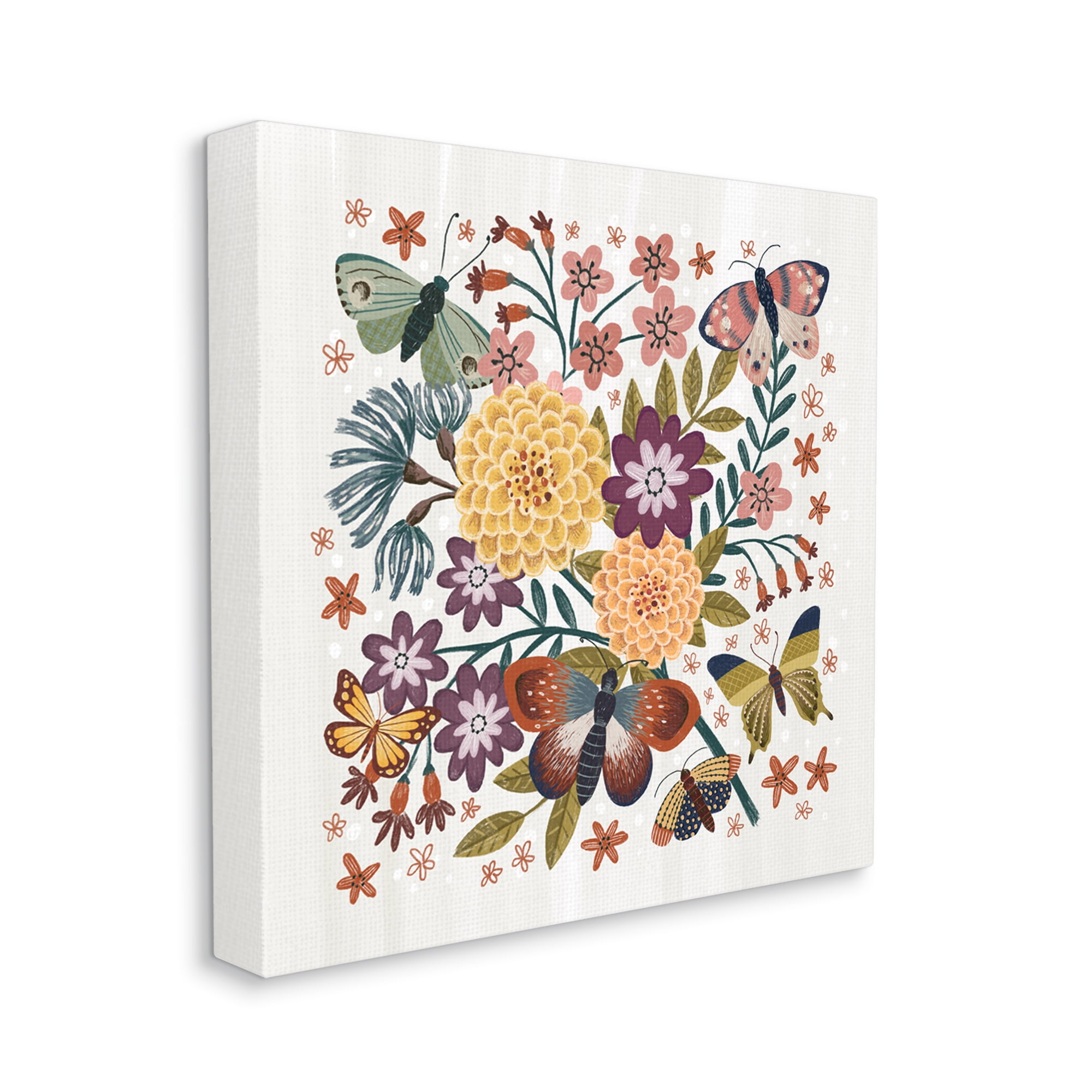Stupell Industries Applique Pattern Florals Botanical & Floral Painting Gallery Wrapped Canvas Art Print Wall Art, 17 x 17