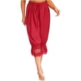 thumbnail image 2 of TiaoBug Womens Lace Trim Long Bloomers Loose Harem Pants Elastic Waist for Summer Home Casual Wear Red L, 2 of 7
