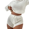 thumbnail image 4 of Seyurigaoka Women´s Casual Two Piece Sweater Outfits, Long Sleeve  Crop Tops with High Waist Shorts Sets, 4 of 9