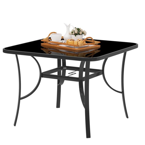 SogesPower Outdoor Square Table Tempered Glass Patio Dining Table with