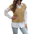 thumbnail image 2 of TRKIYQC Tops de punto de manga corta para mujer con color sólido, ajuste holgado con cuello en V estilo casual ropa de primavera TRKIYQC moda, 2 of 5
