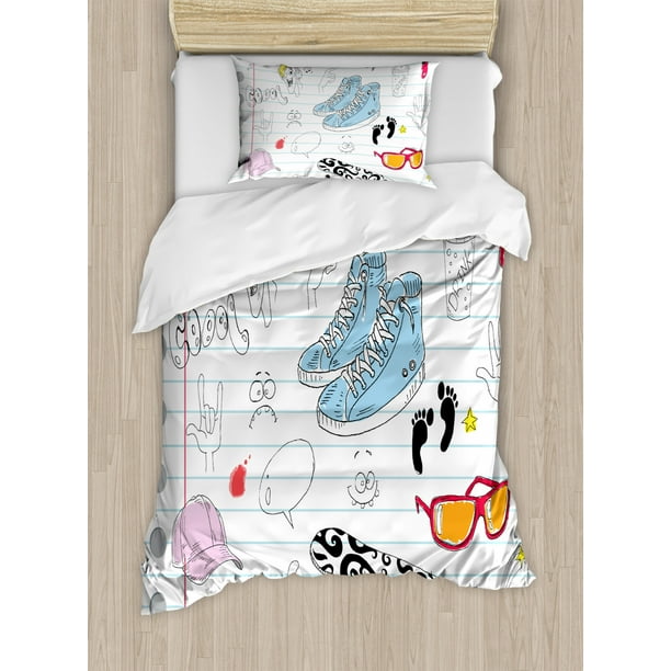 Doodle Duvet Cover Set Notebook Design With A Variety Drawings