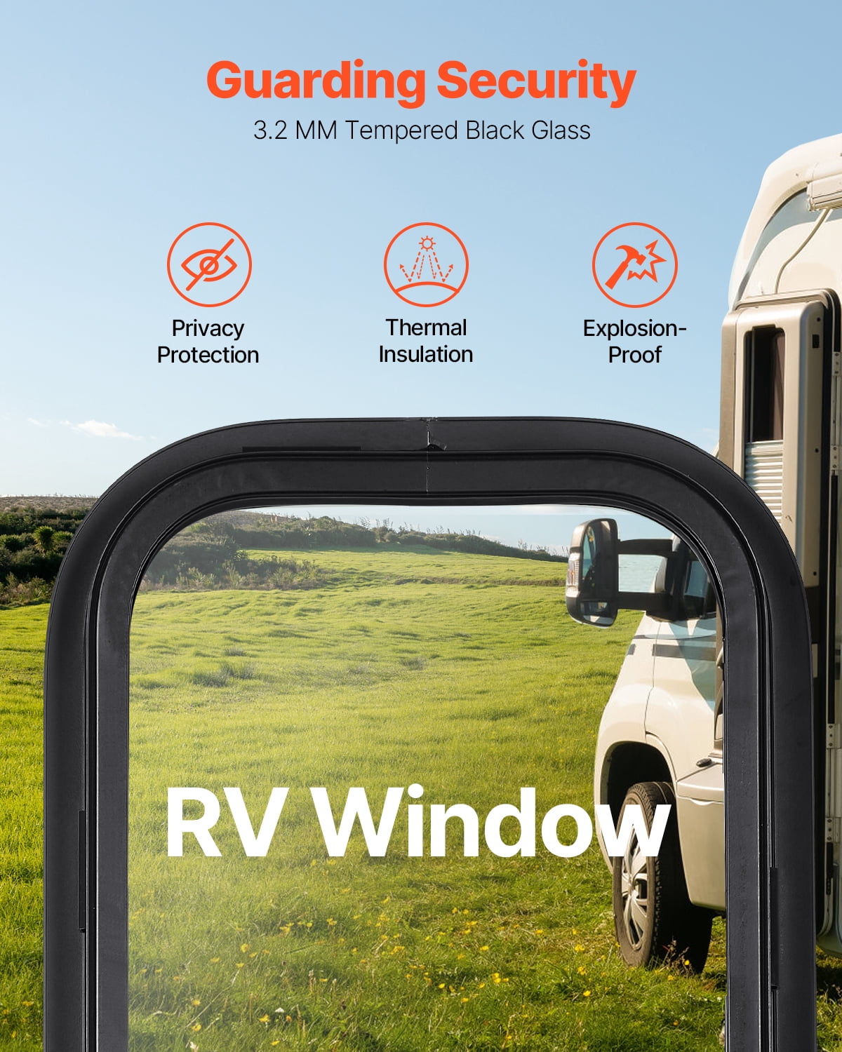 VEVOR Vertical RV Window, 12" W x 24" H Tinted Sliding RV Window with Net Screen & Trim Ring, Fit 15/16" - 1 3/4" Thickness Wall,RV Window Replacement for Teardrop Cargo Trailer Camper,DOT Approved