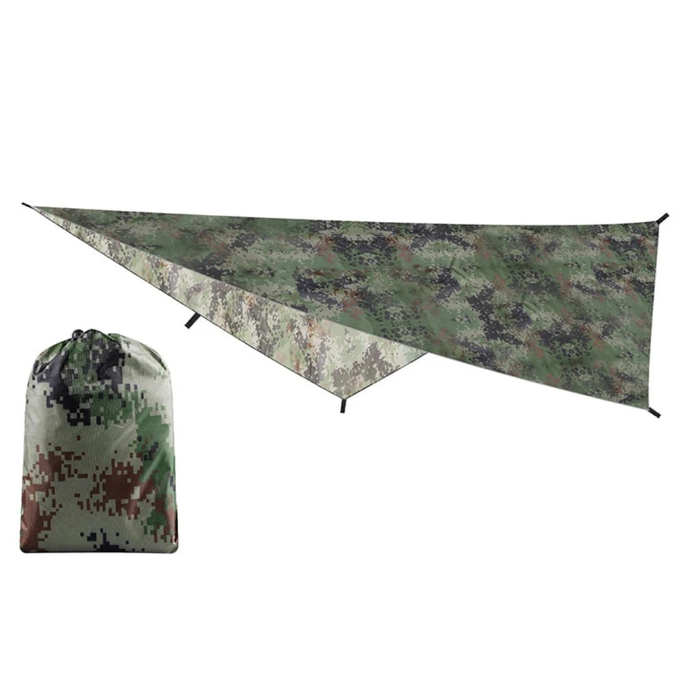Lightweight Camo Waterproof Camping Tarp - Ripstop Nylon Rain Fly Shelter with 6 Ropes & 6 Stakes Portable Sun Shade Canopy for Hammock Backpacking Hiking & Hunting (No Poles Included)
