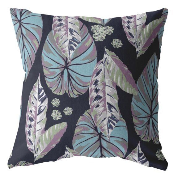 18â Blue Purple Tropical Leaf Suede Throw Pillow