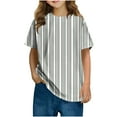 thumbnail image 2 of Spazoro Toddler Girls T-shirts, Crewneck Striped Casual Summer Short Sleeve Tops Tee Gray Size 9 T, 2 of 6