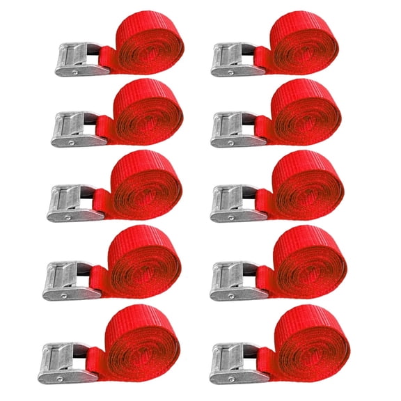 Mega Cargo Control 1" x 5' Endless Cam Buckle Lashing Straps, Adjustable Roof Rack, Bundling Tie Downs - 1 0- Pack, Red