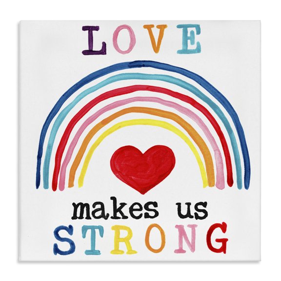 Stupell Industries Contemporary Love Makes Us Strong Rainbow Canvas Art, 17 x 17, by June Erica Vess