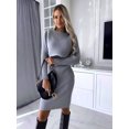 thumbnail image 1 of Vestido de manga larga con cuello redondo para mujer, minivestido de punto suave de Color liso, 2 en 1, otoño y primavera, 1 of 6