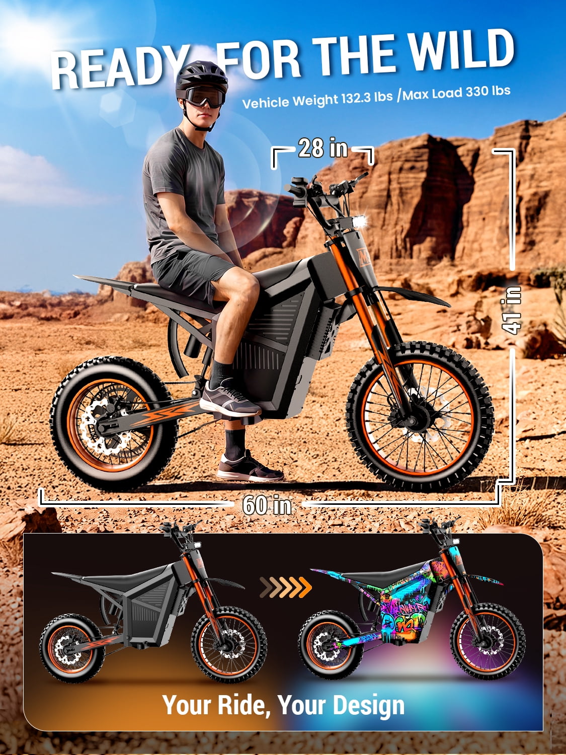 Electric Dirt Bike for Teens Age 13+,3000W 200N·m High Torque, 21AH Battery, 14"/12" Full Suspension Off-Road