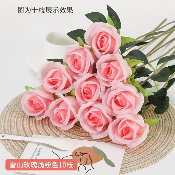 CuiLiyq 10 PCS Pink Artificial Roses Silk Flowers, Fake Roses Bouquet Long Stalk, for Valentines Day Wedding Home Party Table Centerpieces Decorations (Pink)