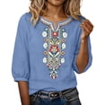 thumbnail image 2 of Vintage Boho Embroidered T Shirts for Women 2026 Summer Casual Elbow Sleeve Cotton Linen V Neck Lightweight Tee Shirt, 2 of 5