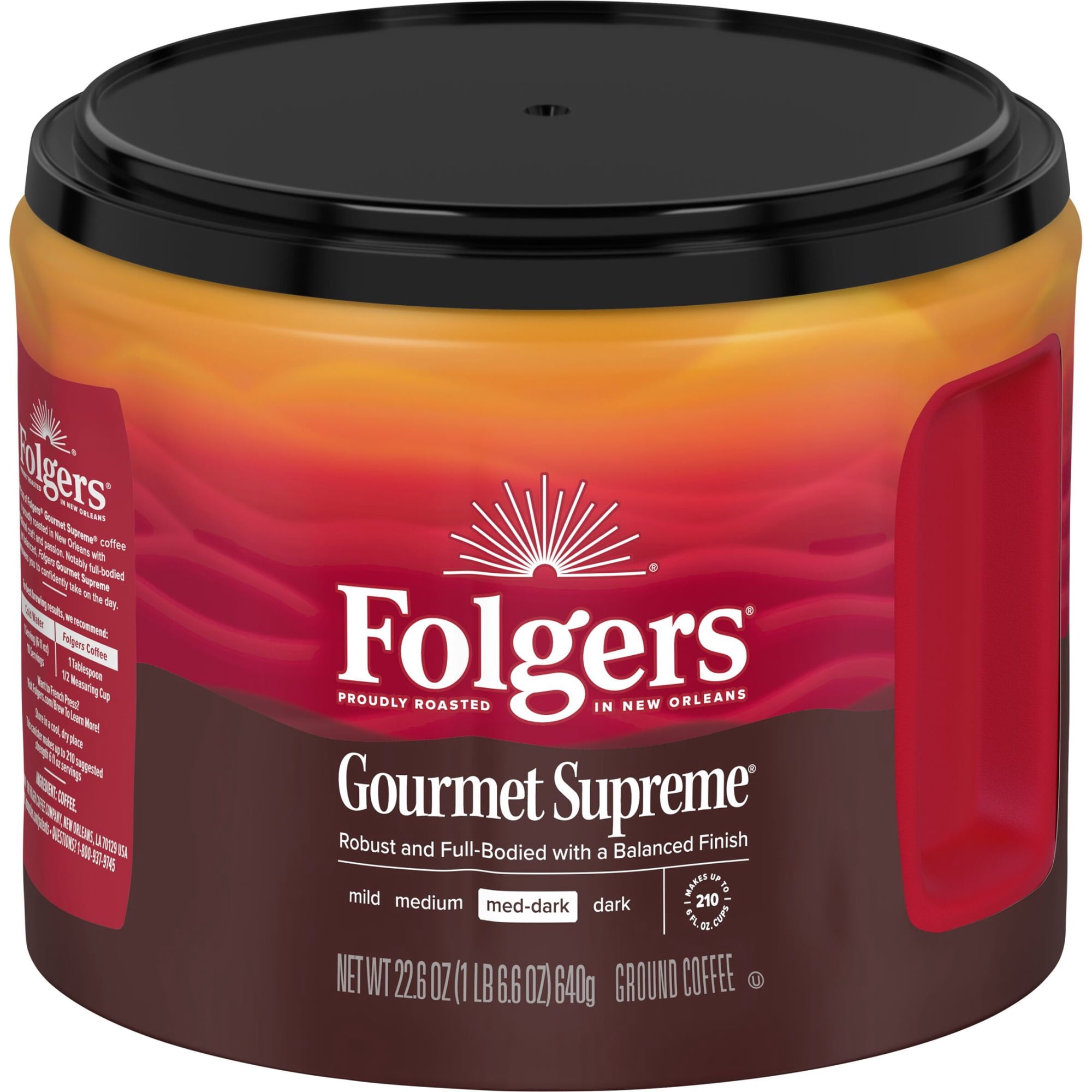 Folgers Gourmet Supreme Ground Coffee, Medium Dark Roast, 22.6 oz Canister