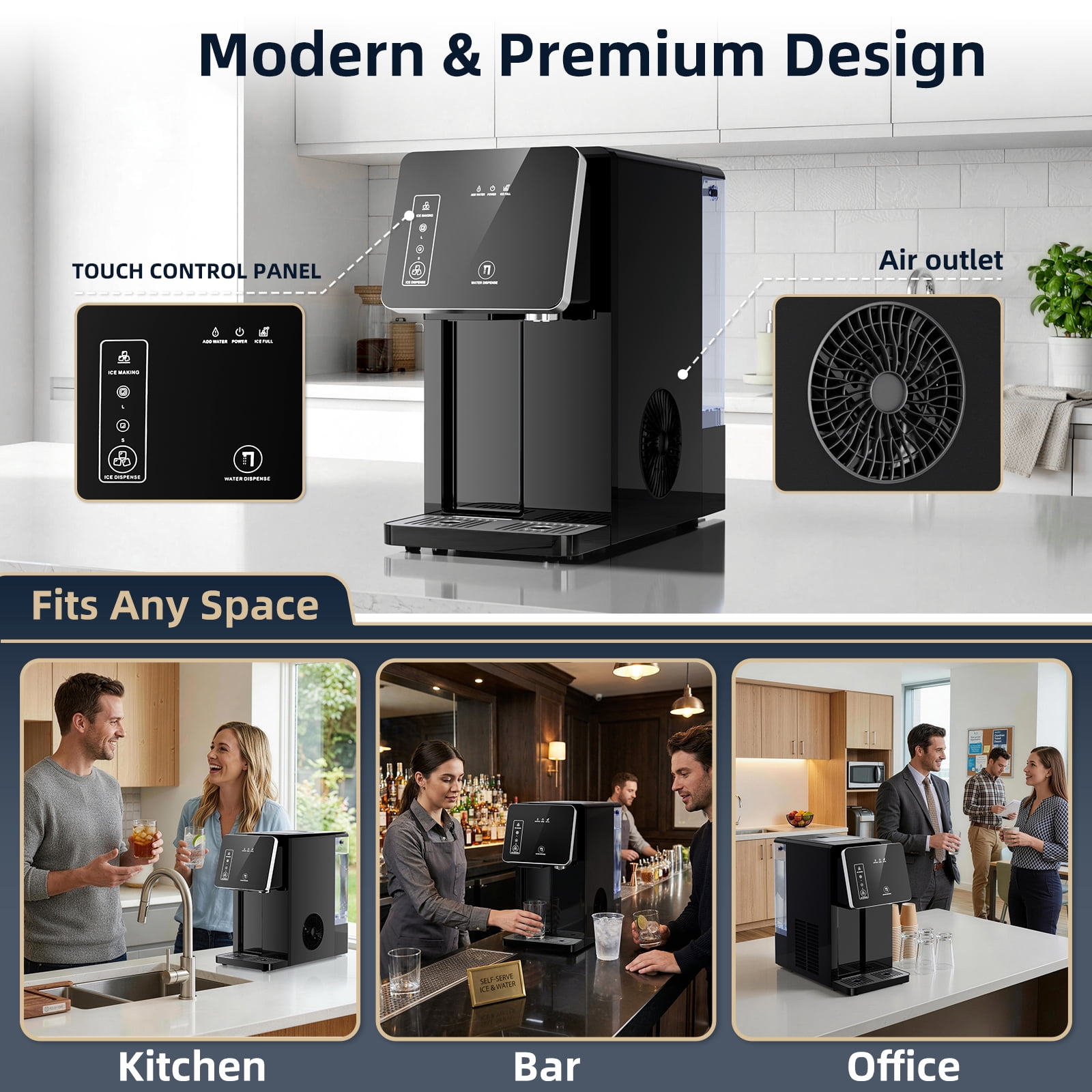 FREE VILLAGE 2-in-1 Ice Maker Machine with Water Dispenser, Countertop Tabletop Ice Maker with Large & Small Bullet Ice Sizes,26 lbs/24H Ice Ready in 6 Minutes,3.5L Removable Water Tank,Water Cooler