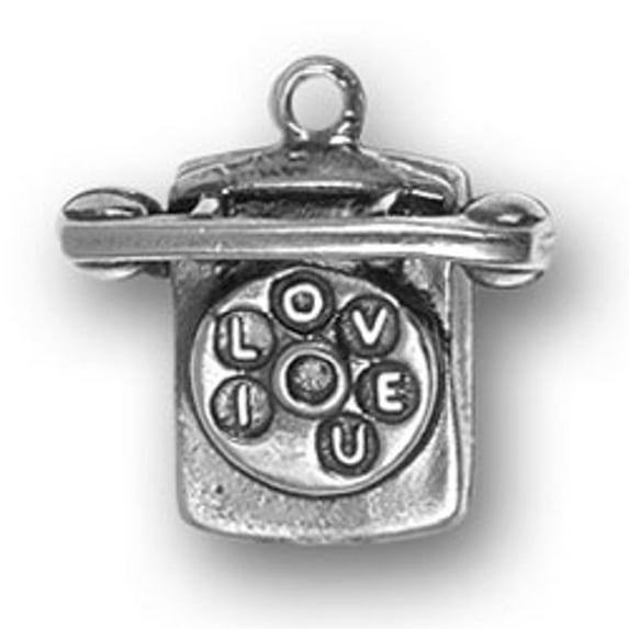 Sterling Silver 24" .8mm Box Chain 3D 80's Retro Style Desk I LOVE YOU Phone Pendant Necklace