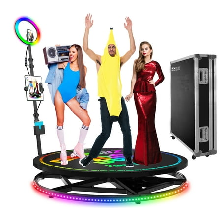 32" 360 Photo Booth Machine for 1-4 People Parties Weddind with Flight Case/12" Ring Light/Money Gun/Mask, 80cm Selfie Photo Booth Remote Control Automatic Slow Motion 360 Spin Camera Video Booth