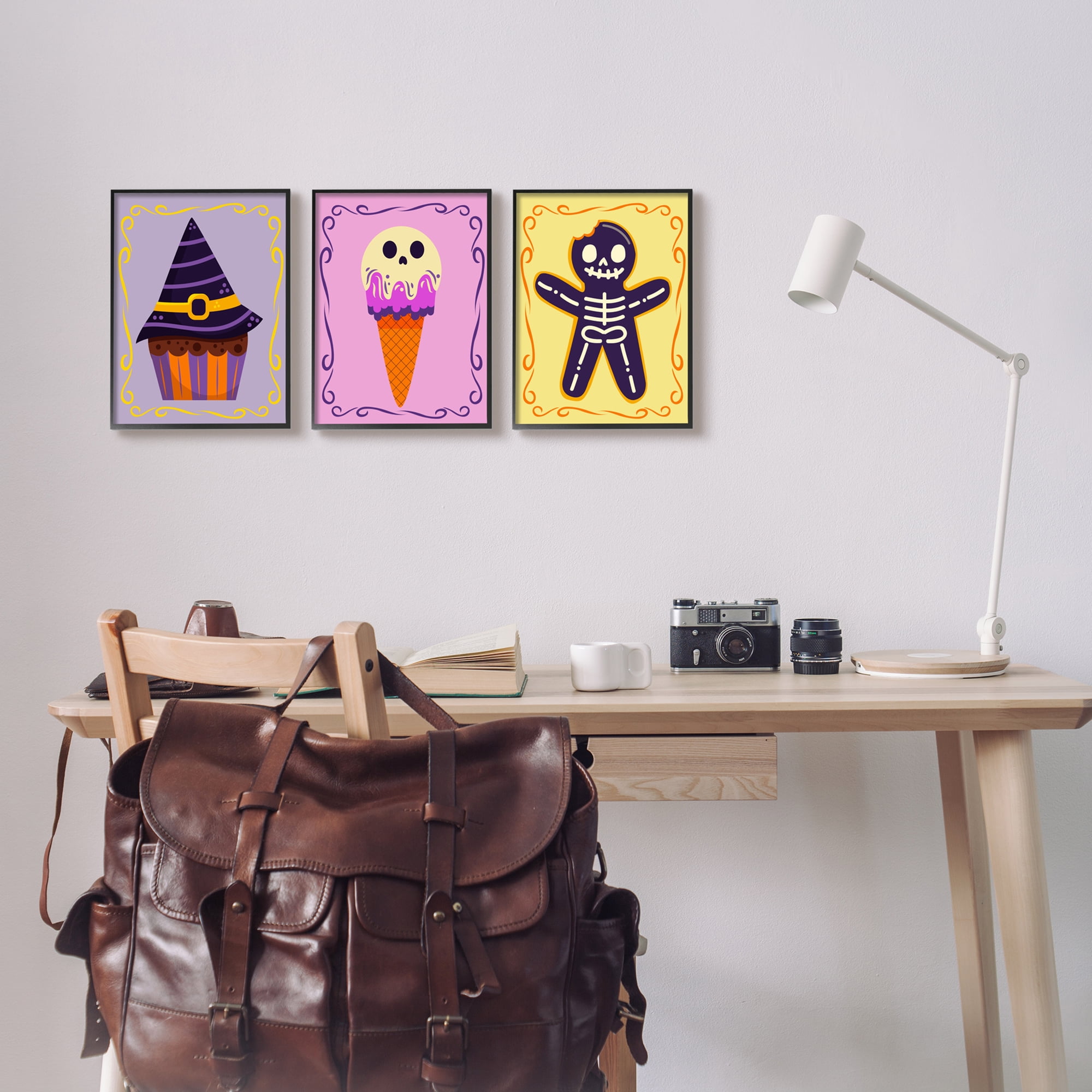 Stupell Industries Varied Halloween Desserts Holiday Painting Black Framed Art Print Wall Art, 11 x 14, Set of 3