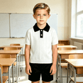 thumbnail image 5 of Back to School Boys Shirt Henley Short Sleeve Button Closure Color Block Polo Shirts Basic Classic Pullover T Shirts, 150, 5 of 7