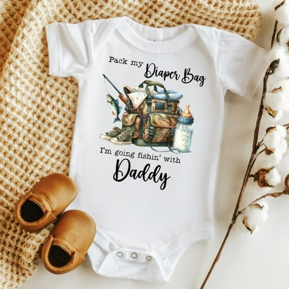 Pack My Diaper Bag I'M Going Fishing With Daddy Baby Bodysuit, Gender Reveal, Birth Announcement, Loves Fishing, Fishing Shower Gift Cute Baby Onesie, BABY BODYSUIT LAT 4424