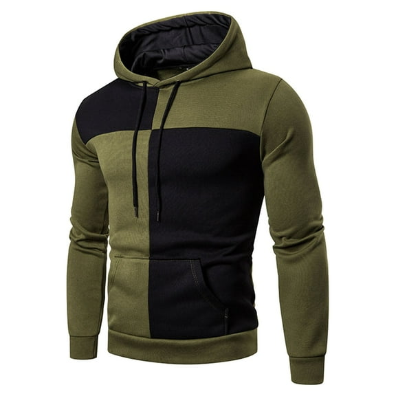 BXINGOHAI Mens Casual Hoodies Sweatshirts Color Block Hooded Sweatshirt Outdoor Jogging Workout Long Sleeve Pullover Shirts With Pocket Drawstring Army Green,M